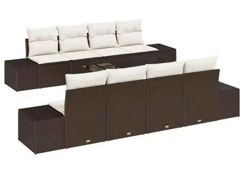 Set canapea de grădină cu 9 piese și perne, din rattan poly brown - 2/5