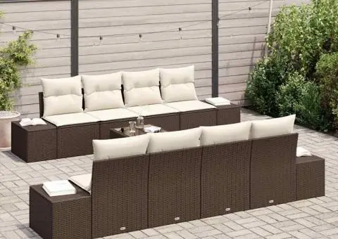 Set canapea de grădină cu 9 piese și perne, din rattan poly brown - 3/5