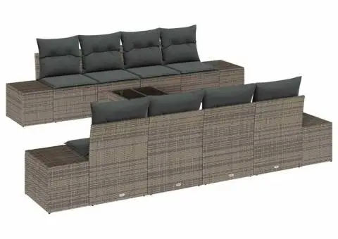 Set de mobilier de grădină 9 piese cu perne gri din rattan sintetic - 2/5