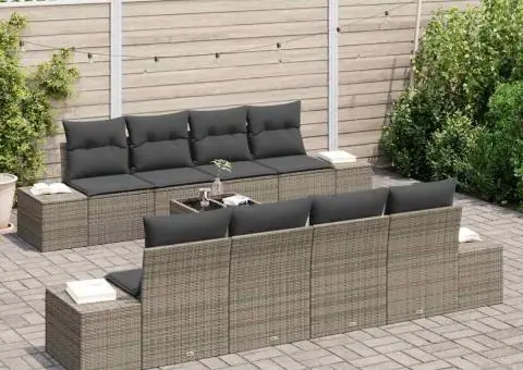 Set de mobilier de grădină 9 piese cu perne gri din rattan sintetic - 3/5