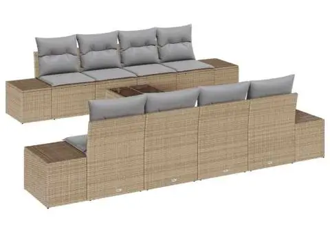 Set de canapea de grădină cu 9 piese și perne bej din rattan poliester - 2/5