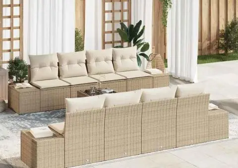 Set canapea de grădină 9 piese cu perne bej din rattan sintetic - 1/5