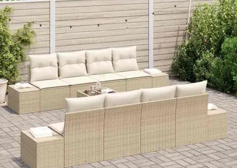 Set canapea de grădină 9 piese cu perne bej din rattan sintetic - 3/5