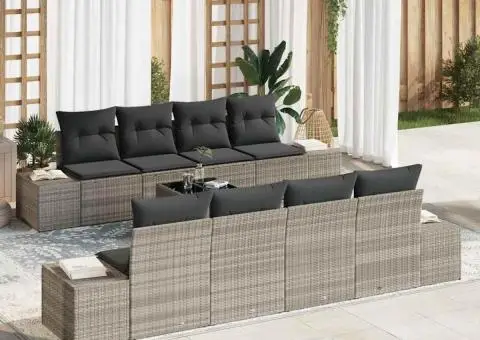 Set de canapea pentru grădină cu 7 piese și perne gri deschis din poli rattan - 1/5