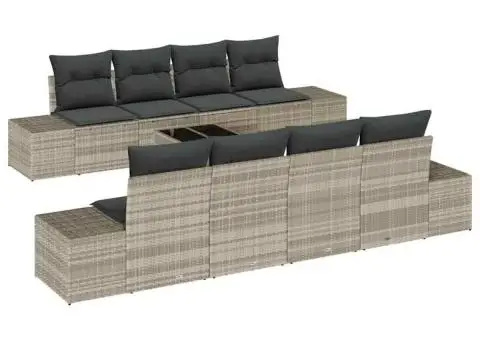 Set de canapea pentru grădină cu 7 piese și perne gri deschis din poli rattan - 2/5