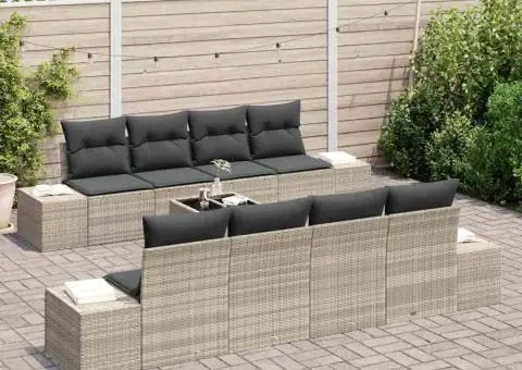 Set de canapea pentru grădină cu 7 piese și perne gri deschis din poli rattan - 3/5