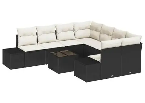 Set de Canapea cu 9 Piese și Perne Negru Rattan Polimeric - 2/5