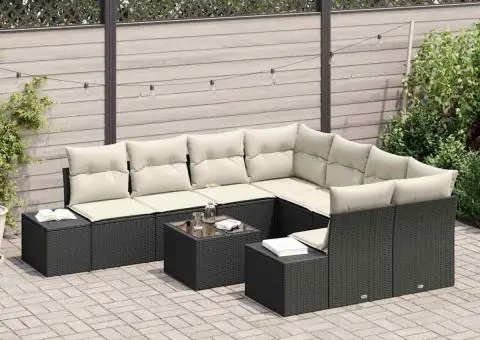 Set de Canapea cu 9 Piese și Perne Negru Rattan Polimeric - 3/5