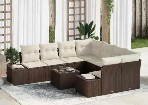 Set canapea pentru grădină cu perne maro din poliratan - 1/5