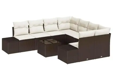 Set canapea pentru grădină cu perne maro din poliratan - 2/5