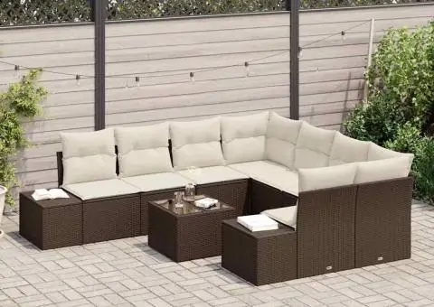 Set canapea pentru grădină cu perne maro din poliratan - 3/5