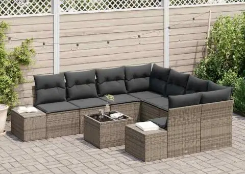 Set de canapea grădină cu perne Gri Ratan Sintetic - 3/5