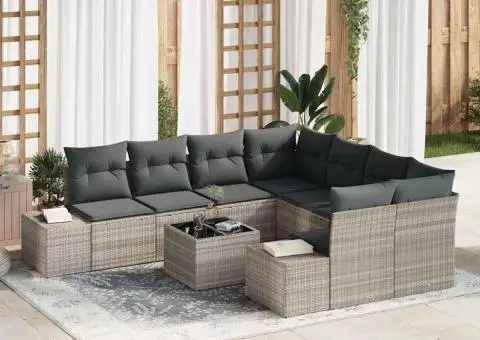 Set Canapea 9 Piese Grădină cu Perne Gri Deschis Ratan Poli - 1/5