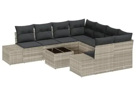 Set Canapea 9 Piese Grădină cu Perne Gri Deschis Ratan Poli - 2/5