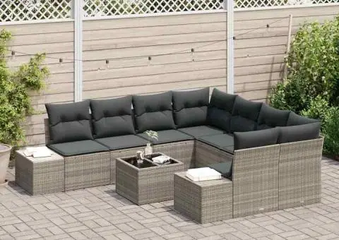 Set Canapea 9 Piese Grădină cu Perne Gri Deschis Ratan Poli - 3/5