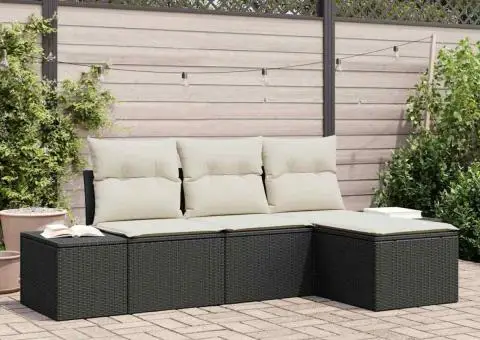 Set de canapea de grădină cu perne Negru Ratan Poli - 1/5