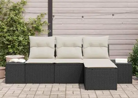 Set de canapea de grădină cu perne Negru Ratan Poli - 3/5