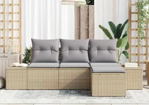 Set canapea pentru grădină în 4 piese cu perne bej din poliester și ratan - 3/5