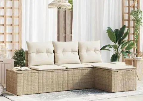 Set de canapea de grădină 4 piese cu perne Bej Poliratan - 1/5