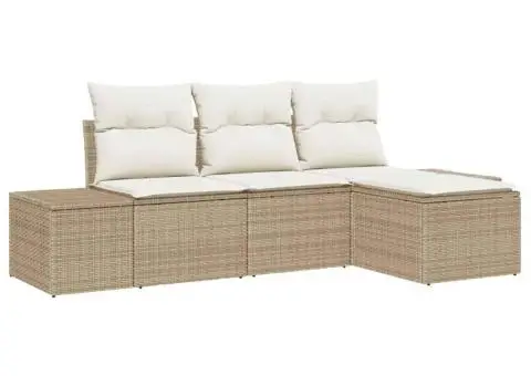 Set de canapea de grădină 4 piese cu perne Bej Poliratan - 2/5