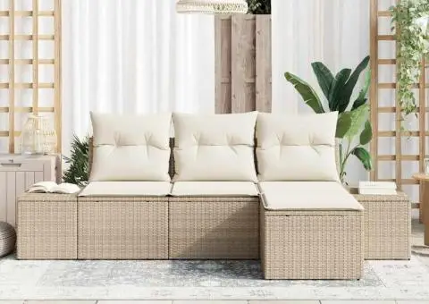 Set de canapea de grădină 4 piese cu perne Bej Poliratan - 3/5