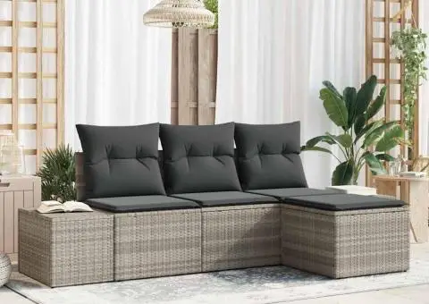 Set de canapea grădină cu pernă gri deschis din poliratan - 1/5