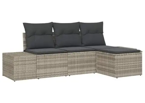 Set de canapea grădină cu pernă gri deschis din poliratan - 2/5