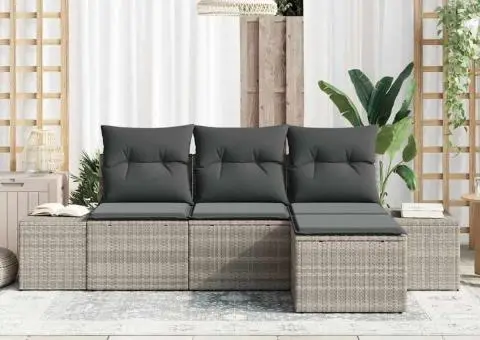 Set de canapea grădină cu pernă gri deschis din poliratan - 3/5