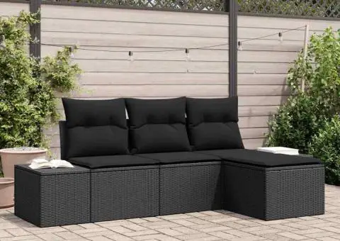 Set de canapea de grădină cu perne Negru Ratan poliesteric - 1/5