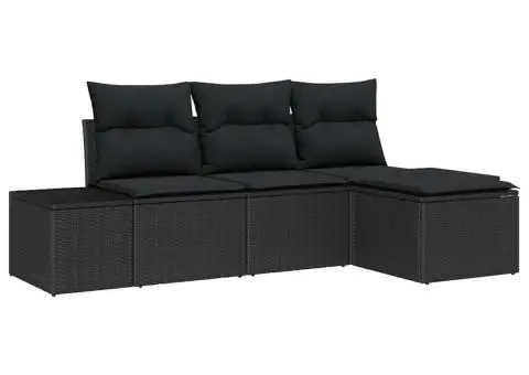 Set de canapea de grădină cu perne Negru Ratan poliesteric - 2/5