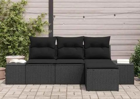 Set de canapea de grădină cu perne Negru Ratan poliesteric - 3/5