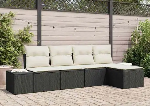 Set de Canapea cu 5 Piese cu Perne Negru Poliratan - 1/5