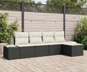 vidaXL Set de Canapea cu 5 Piese cu Perne Negru Poliratan