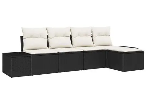 Set de Canapea cu 5 Piese cu Perne Negru Poliratan - 2/5