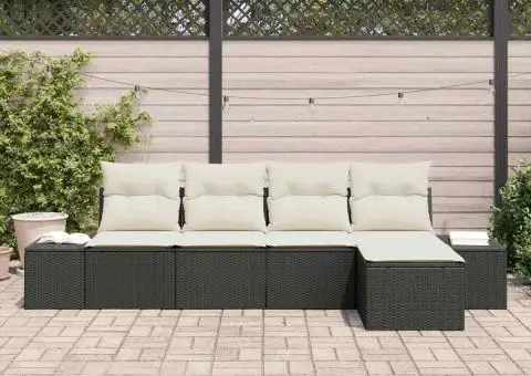 Set de Canapea cu 5 Piese cu Perne Negru Poliratan - 3/5