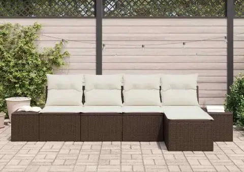 Set de Canapea de Grădină 5 Piese cu Perne Maro Ratan Poliester - 3/5
