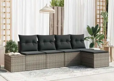 Set canapea de grădină cu 5 piese și perne gri din ratan poliester - 1/5