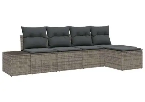 Set canapea de grădină cu 5 piese și perne gri din ratan poliester - 2/5