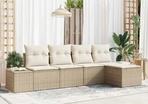 Set de canapea de grădină cu perne Bej Poliratan - 1/5