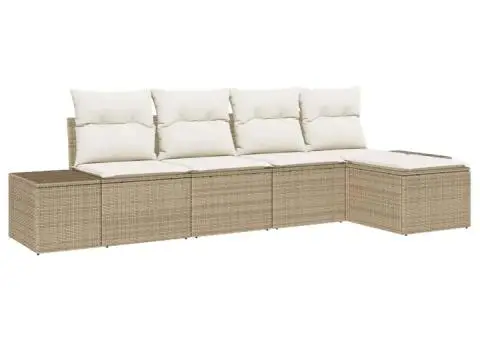 Set de canapea de grădină cu perne Bej Poliratan - 2/5