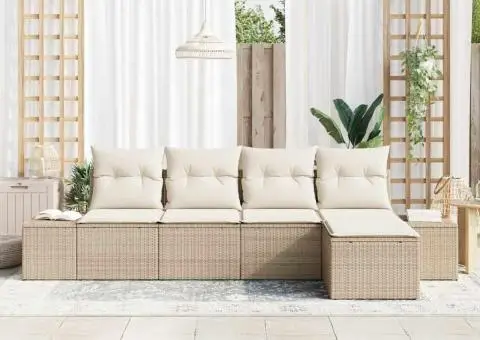 Set de canapea de grădină cu perne Bej Poliratan - 3/5