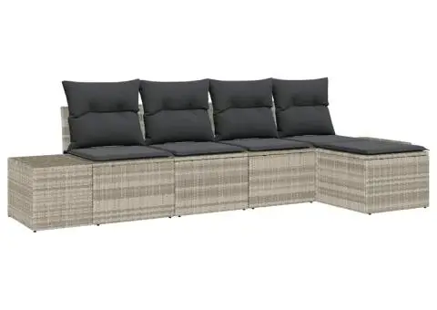 Set canapele grădină cu perne gri deschis din ratan poli - 2/5