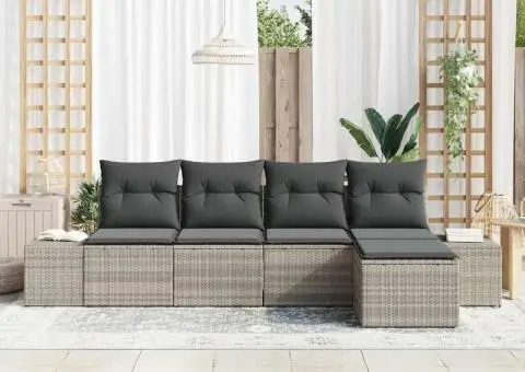 Set canapele grădină cu perne gri deschis din ratan poli - 3/5