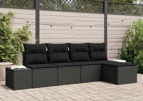 Set de canapea de grădină cu perne negru din poliratan - 1/5