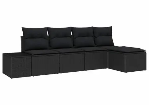 Set de canapea de grădină cu perne negru din poliratan - 2/5