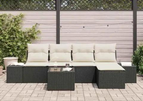 Set de Canapea de Grădină cu Pernuțe Brown Rattan Polimeric - 3/5