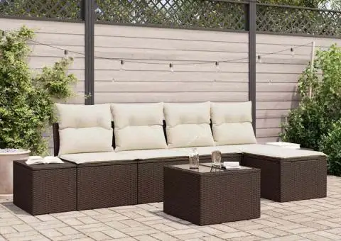 Set canapea de grădină de 5 piese cu perne gri din ratan poli - 1/5