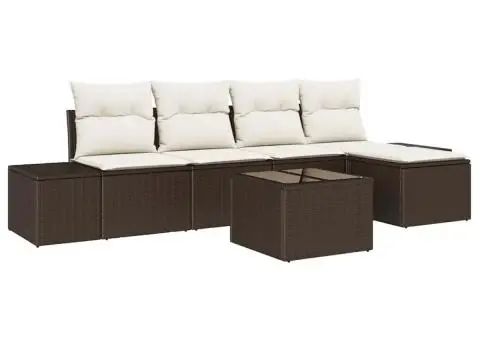 Set canapea de grădină de 5 piese cu perne gri din ratan poli - 2/5