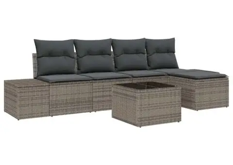 Set canapea cu 5 piese și perne negre din ratan poliester - 2/5