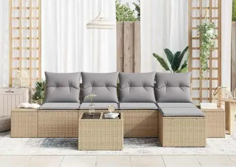 Set de canapea de grădină de 6 piese cu perne negre din ratan poliesteric - 3/5